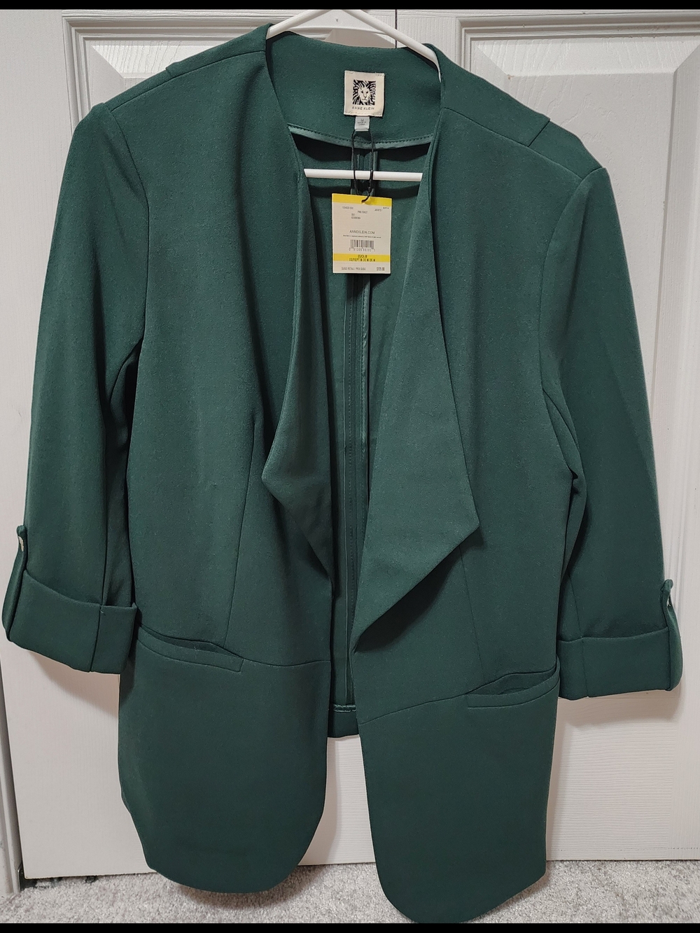 ANNE KLEIN Forest Green Open-Front Women's Blazer Jacket